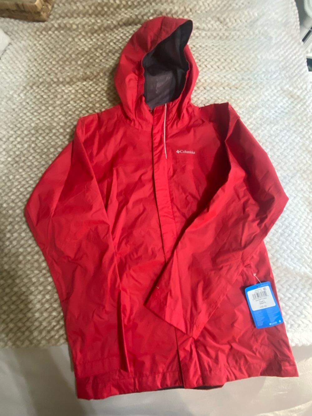 Columbia Bright Red Youth Hooded Rain Jacket